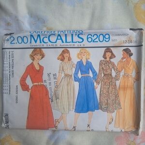 🙂 3/15 Women's Vintage Dress Pattern 6209 Size 12/14/16 🌹🦋🌼🥀🌻⚘️💐🌸🌺